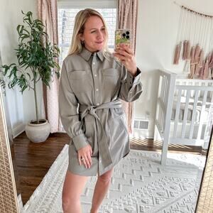 NWT Hudson Oversized Mini Shirt Dress with Tie Belt in Moonrock XS